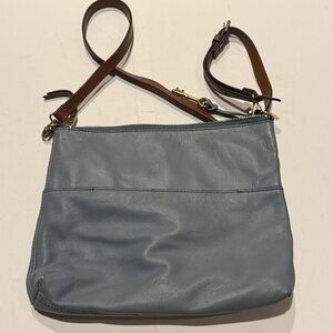 Fossil Blue and Brown Leather Crossbody Bag